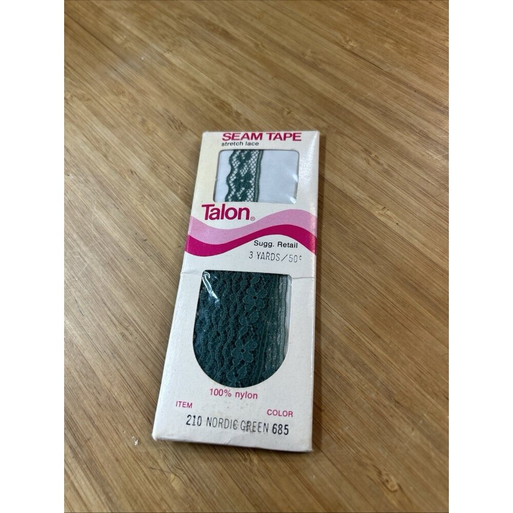 Talon Seam Tape Stretch Lace Half Inch Wide 3 Yards 685 Nordic Green Nylon 1972